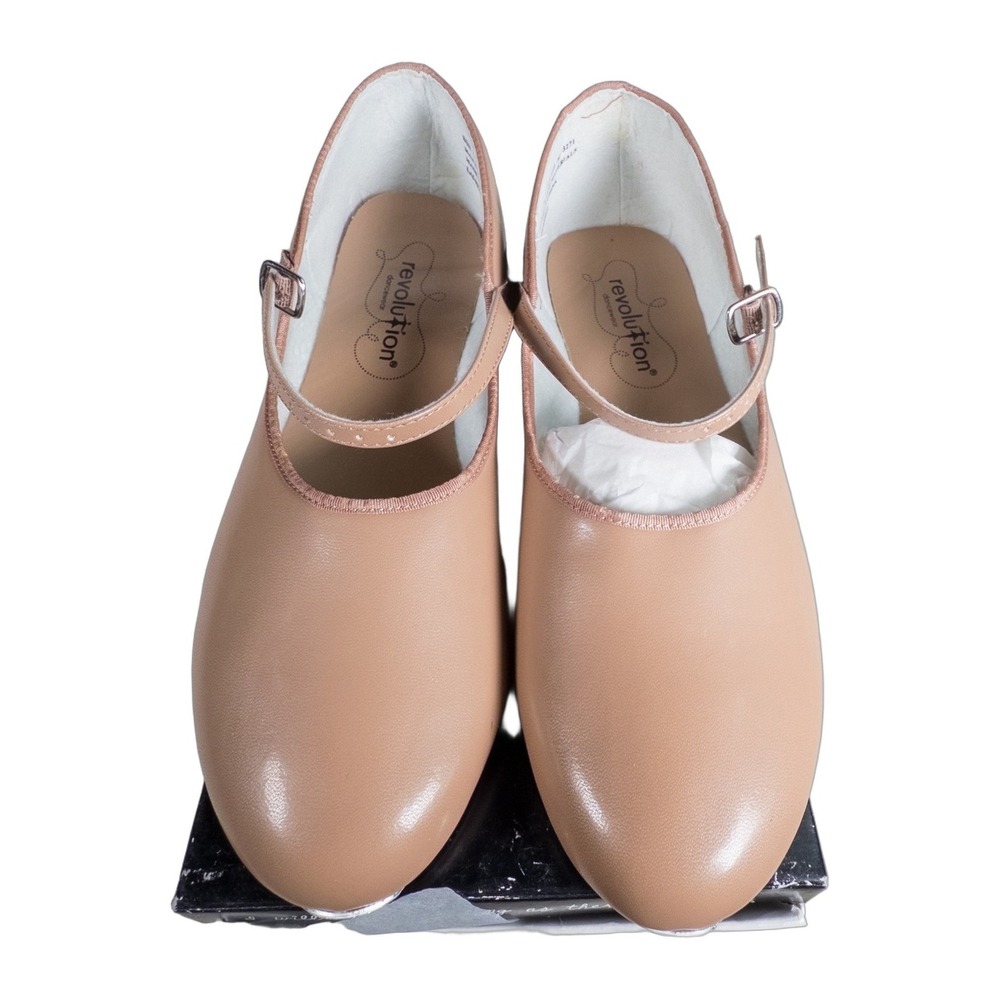 Revolution‎ Dancewear Girls Tap Shoes Size 12.5 AD Tan Leather Buckle Strap
